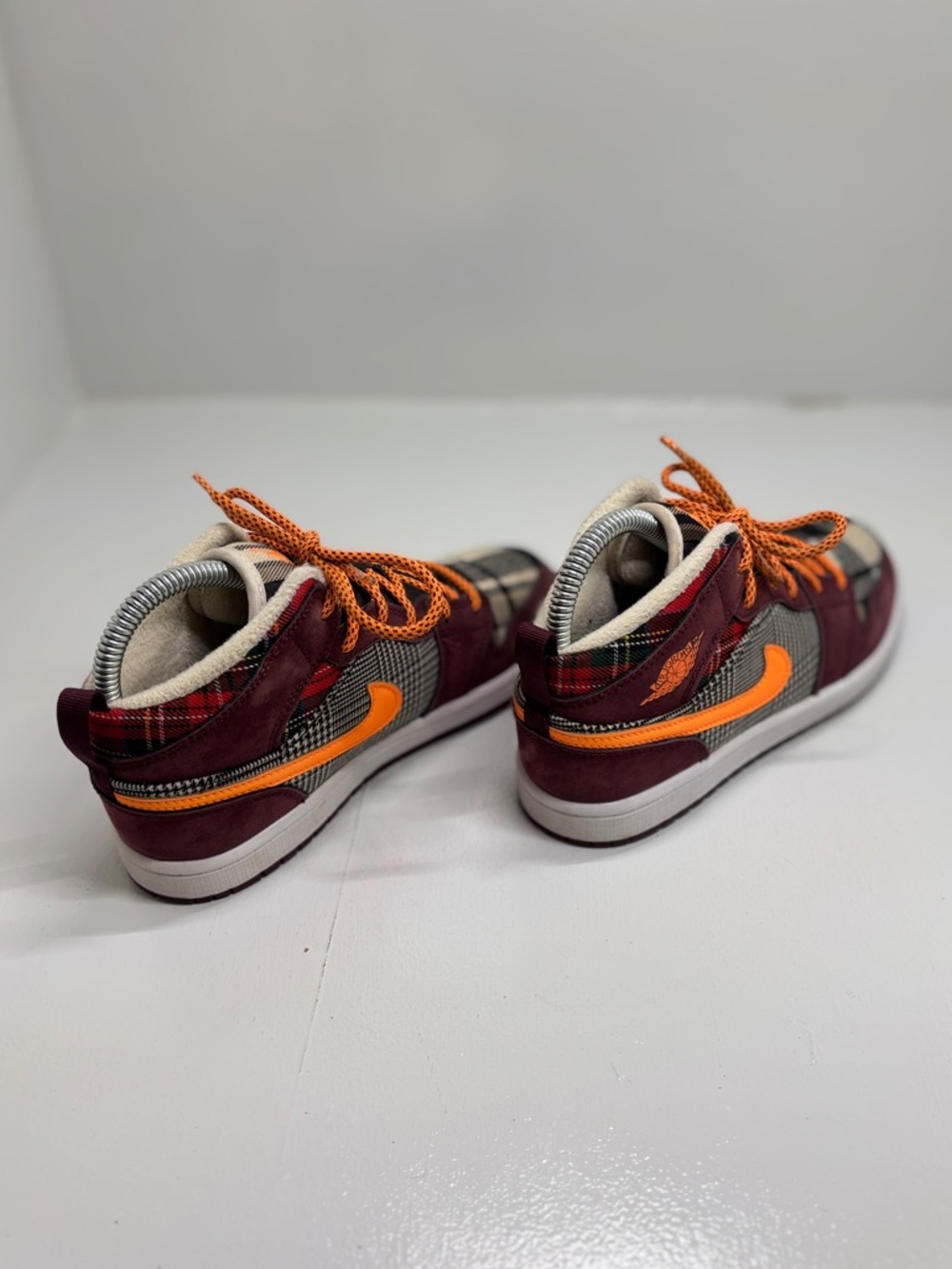 Nike Air Jordan 1 Mid GS Plaid Orange FD5461-608 Youth 3Y Burgundy Wool Sneaker - Picture 6 of 13